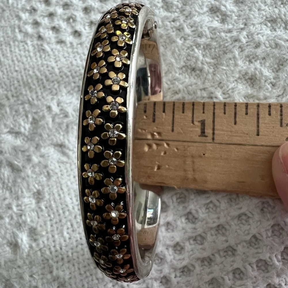 Brighton silver with gold flowers & rhinestones bangle bracelet - Picture 2 of 9